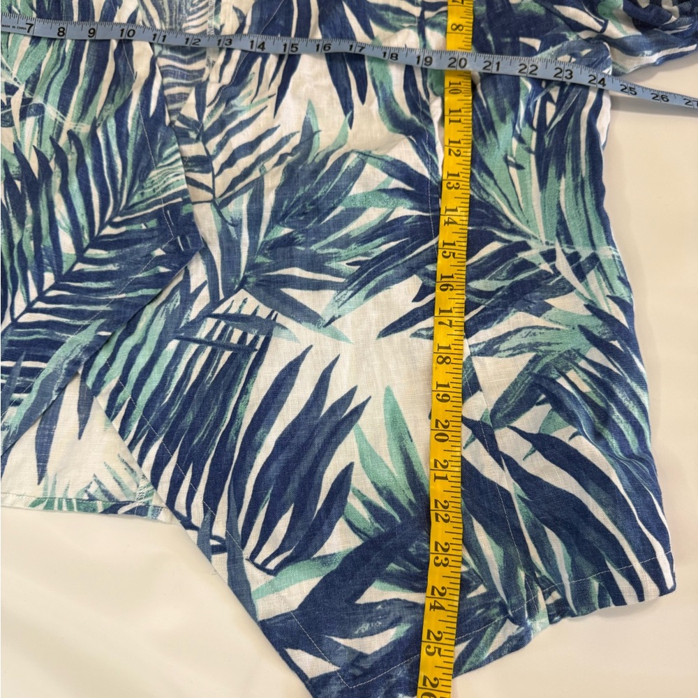 Chico’s Tropical Blue Leaf Print 100% linen open cardigan in size XL (3) - Picture 8 of 13